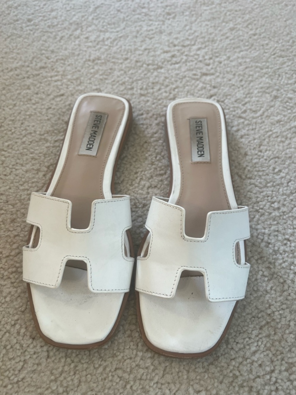 Steve Madden White Cutout Leather Slide Mules size 6.5